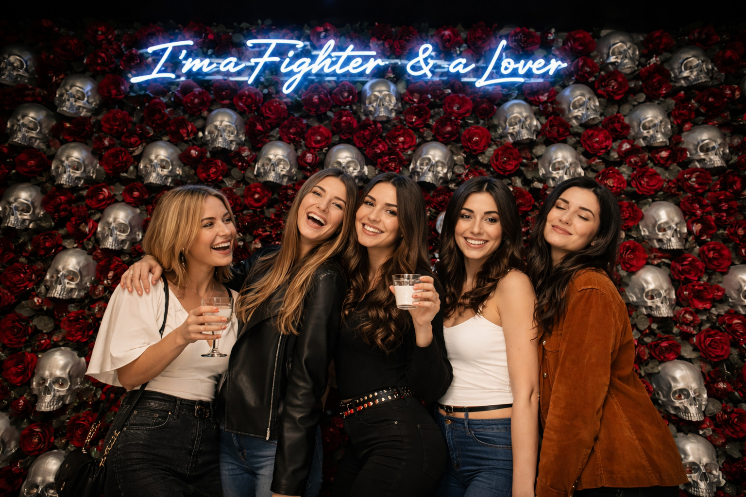 Ladies posing and raising drinks at Live Axe NYC